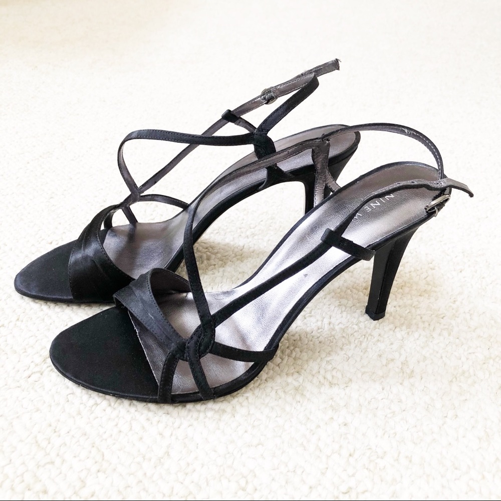 Nine West Black Satin Strappy Sandals